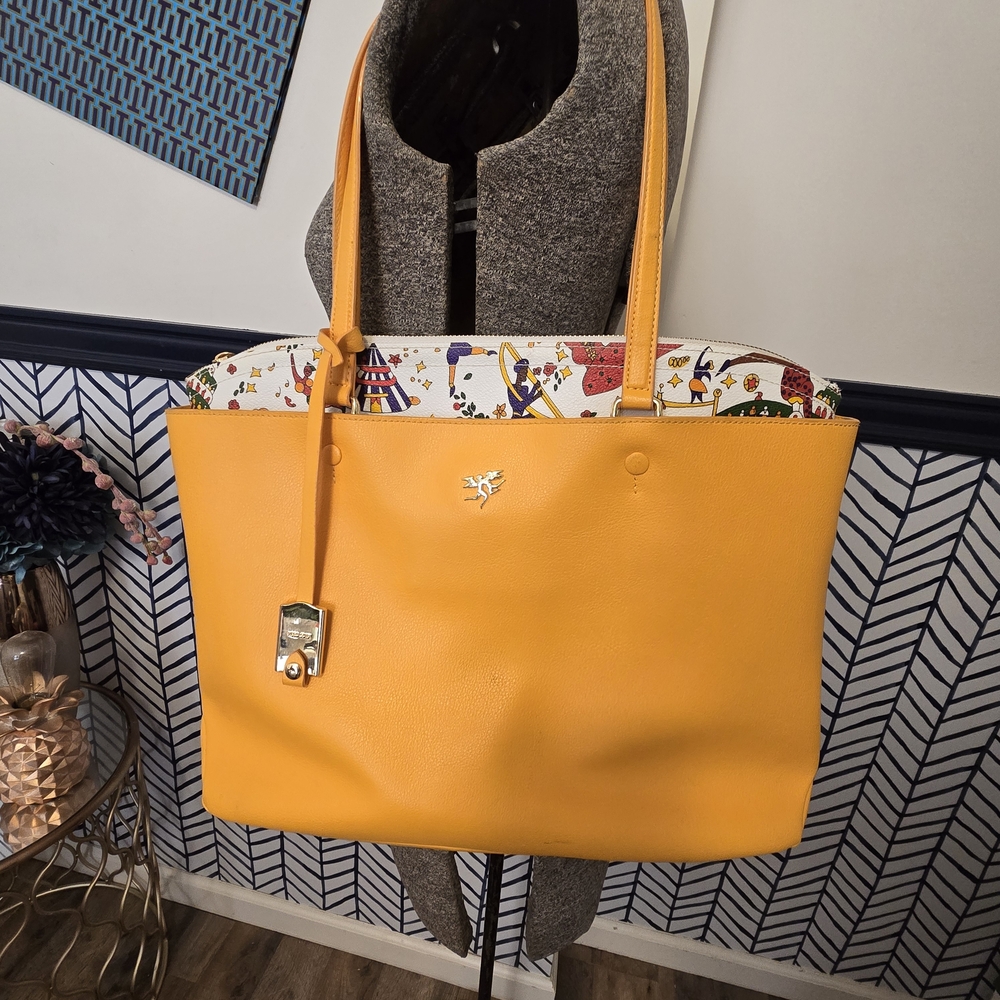 Piero Guidi Yellow Tote with Artistic Lining